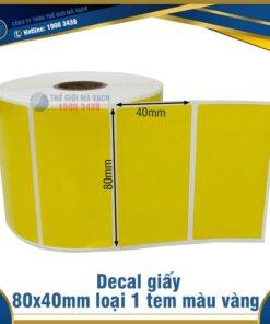 Decal giấy in mã vạch 80x40mm màu vàng