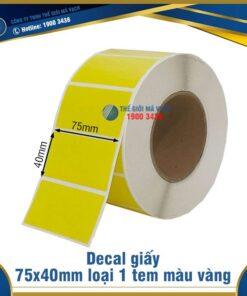 Decal giấy in mã vạch 75x40mm màu vàng
