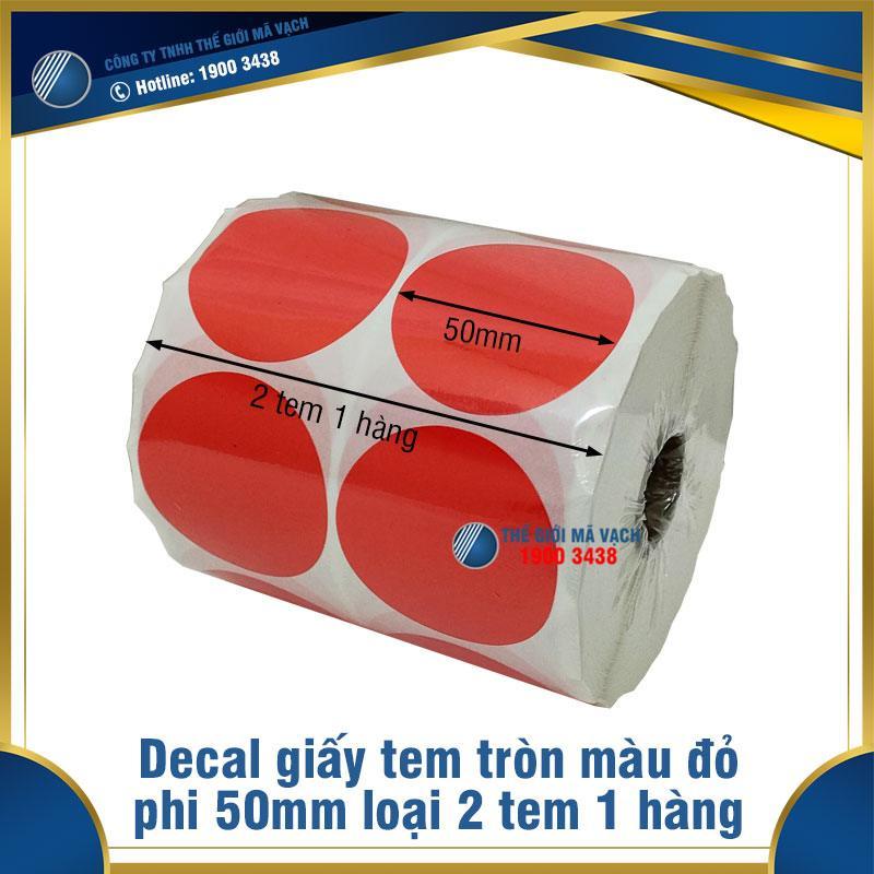 Decal giấy tem tròn phi 50mm màu đỏ loại 2 tem 1 hàng 1 Decal giấy tem tròn phi 50mm màu đỏ loại 2 tem 1 hàng
