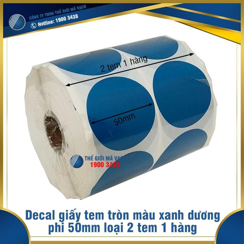 Decal giấy tem tròn phi 50mm màu xanh dương loại 2 tem 1 hàng 1 Decal giấy tem tròn phi 50mm màu xanh dương loại 2 tem 1 hàng