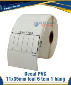 Decal nhựa PVC 11x35mm loại 6 tem 1 hàng