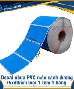 Decal nhựa PVC 75x40mm màu xanh dương