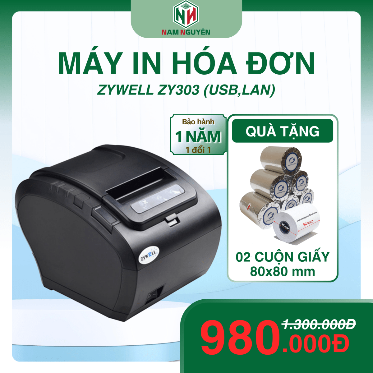 Máy in hóa đơn Zywell zy303 (USB,LAN) 2 máy in bill, in hóa đơn zywell z303