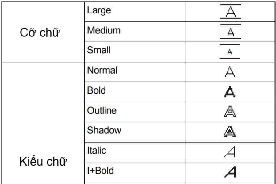 Hướng dẫn sử dụng máy in nhãn Brother PT-E110 8 Chỉnh cỡ chữ và định dạng ký tự