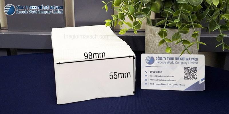 Decal tem in nhiệt 98x55mm dạng xấp không dùng mực in Decal tem in nhiệt 98x55mm dạng xấp không dùng mực in