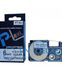 Nhãn In Casio PT-6X Chữ Đen Nền Trong 6mm