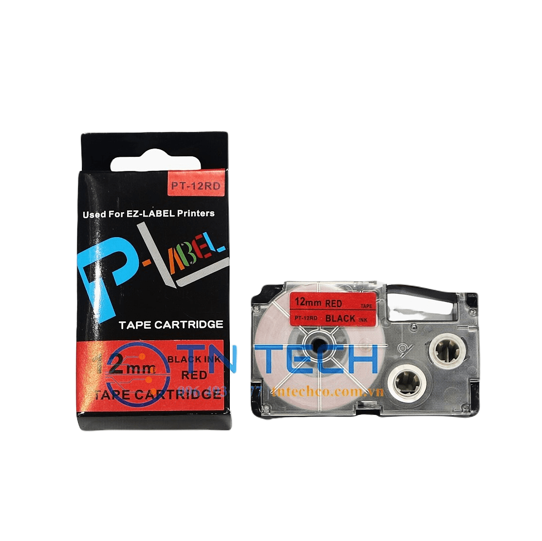 Nhãn In Casio PT-12RD Chữ Đen Nền Đỏ 12mm 1 Nhãn In Casio PT-12RD Chữ Đen Nền Đỏ 12mm