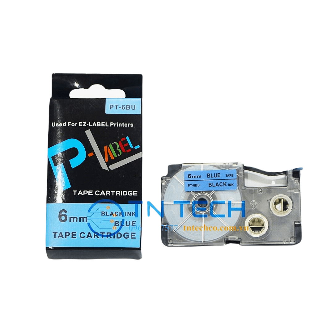 Nhãn In Casio PT-6BU Chữ Đen Nền Xanh Dương 6mm 1 Nhãn In Casio PT-6BU Chữ Đen Nền Xanh Dương 6mm