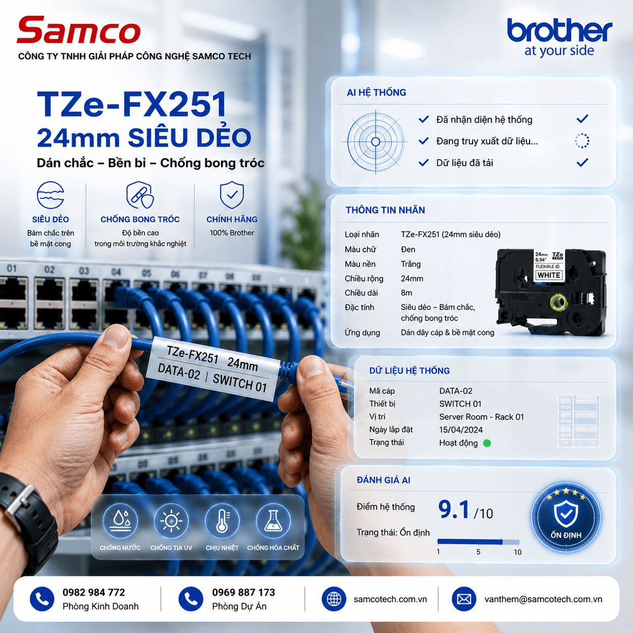 Nhãn in Brother Siêu Dẻo TZe-FX251 | 24mm x 8m | Chữ Đen trên nền Trắng 5 Nhãn in Brother Siêu Dẻo TZe-FX251 | 24mm x 8m | Chữ Đen trên nền Trắng - Ảnh 5