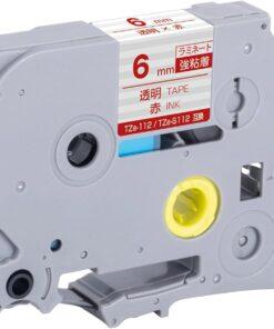 Nhãn in Brother TZe-112 | 6mm x 8m | Chữ Đỏ Nền Trong Suốt