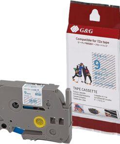 Nhãn in Brother TZe-123 | 9mm x 8m | Chữ Xanh Dương Nền Trong Suốt