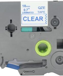 Nhãn in Brother TZe-143 | 18mm x 8m | Chữ Xanh Dương Nền Trong Suốt