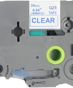 Nhãn in Brother TZe-153 | 24mm x 8m | Chữ Xanh Dương Nền Trong Suốt