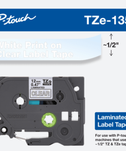 Nhãn in Brother TZe-135 | 12mm x 8m | Chữ Trắng Nền Trong Suốt