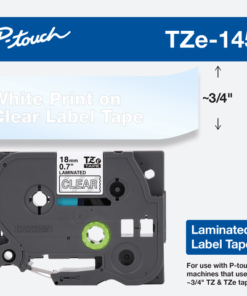 Nhãn in Brother TZe-145 | 18mm x 8m | Chữ Trắng Nền Trong Suốt