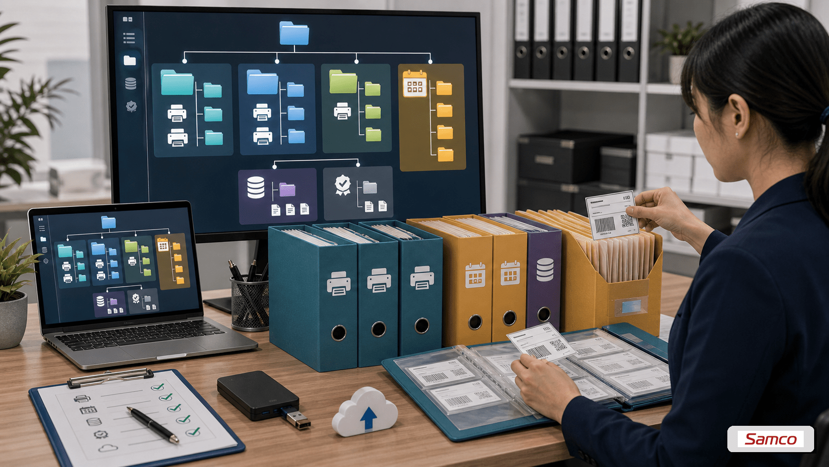 Cấu trúc thư mục quản lý template nhãn gồm Active, Archive, Database và Approved Samples