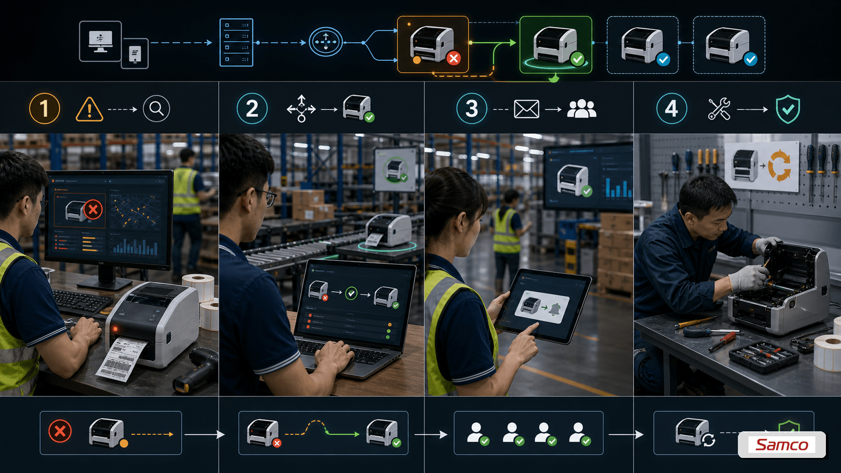 Cách kết nối nhiều máy in Brother trong hệ thống 12 Failover procedure khi máy in hỏng để chuyển lệnh in sang máy dự phòng và không dừng vận hành