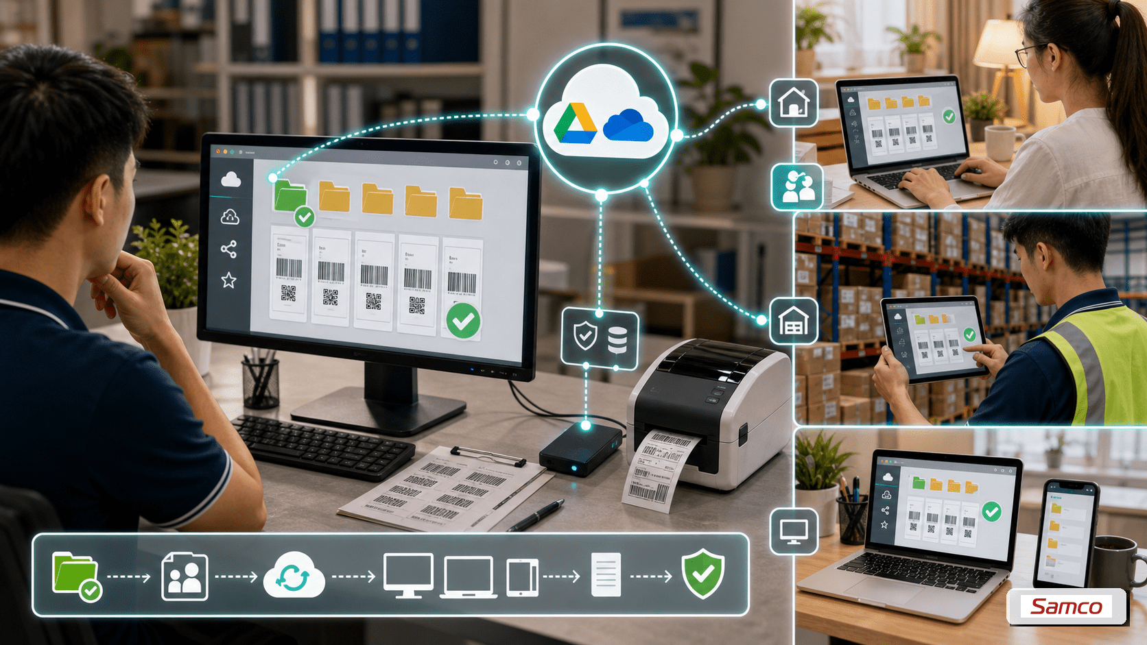 Đồng bộ template nhãn bằng Google Drive hoặc OneDrive Sync cho SME và remote worker