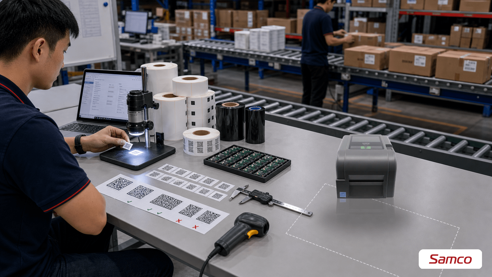 Yêu cầu phần cứng 300 DPI và vật tư phù hợp để in mã vạch 2D chất lượng cao