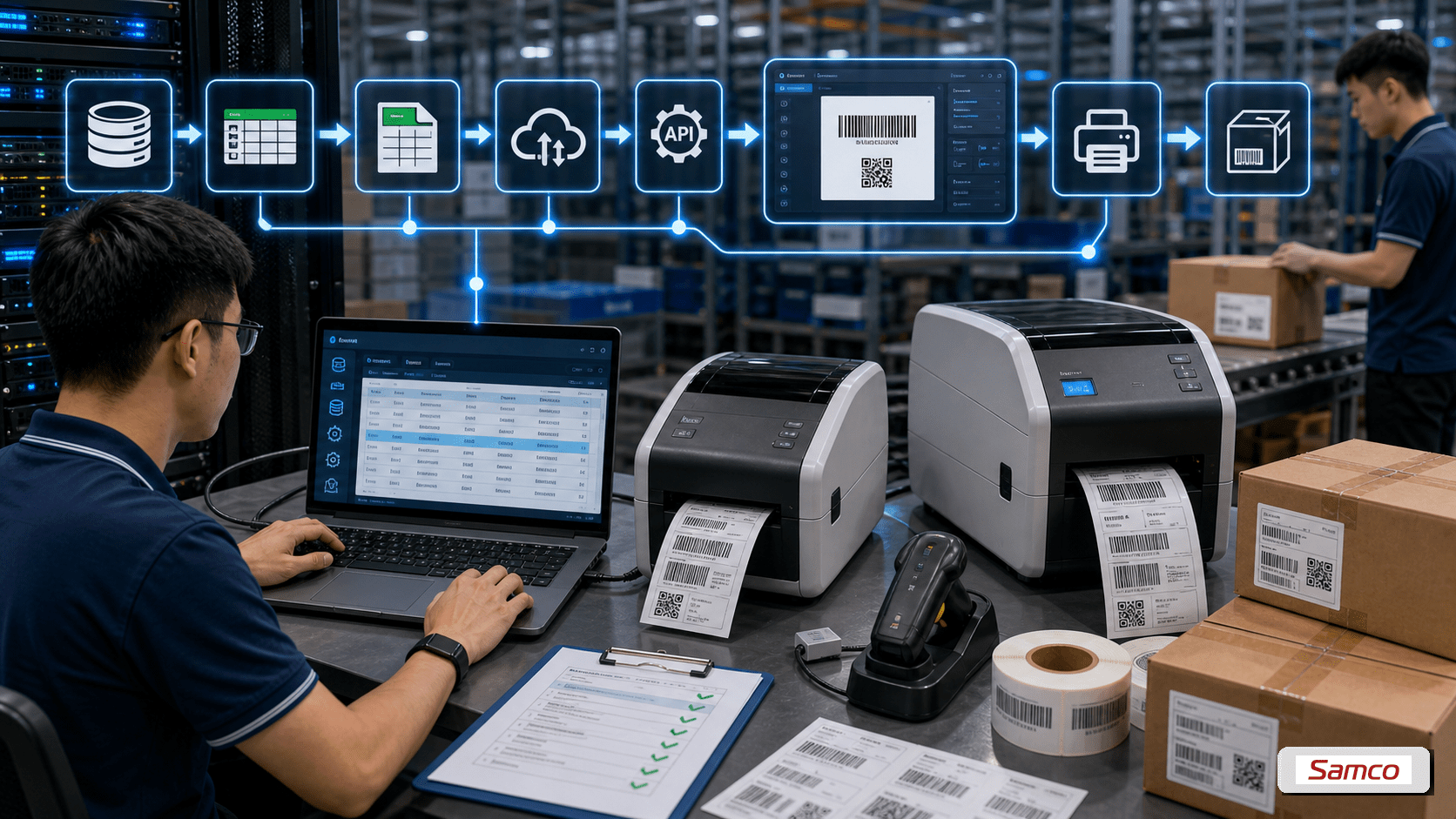 In nhãn tự động từ database với dữ liệu biến đổi và máy in nhãn Brother