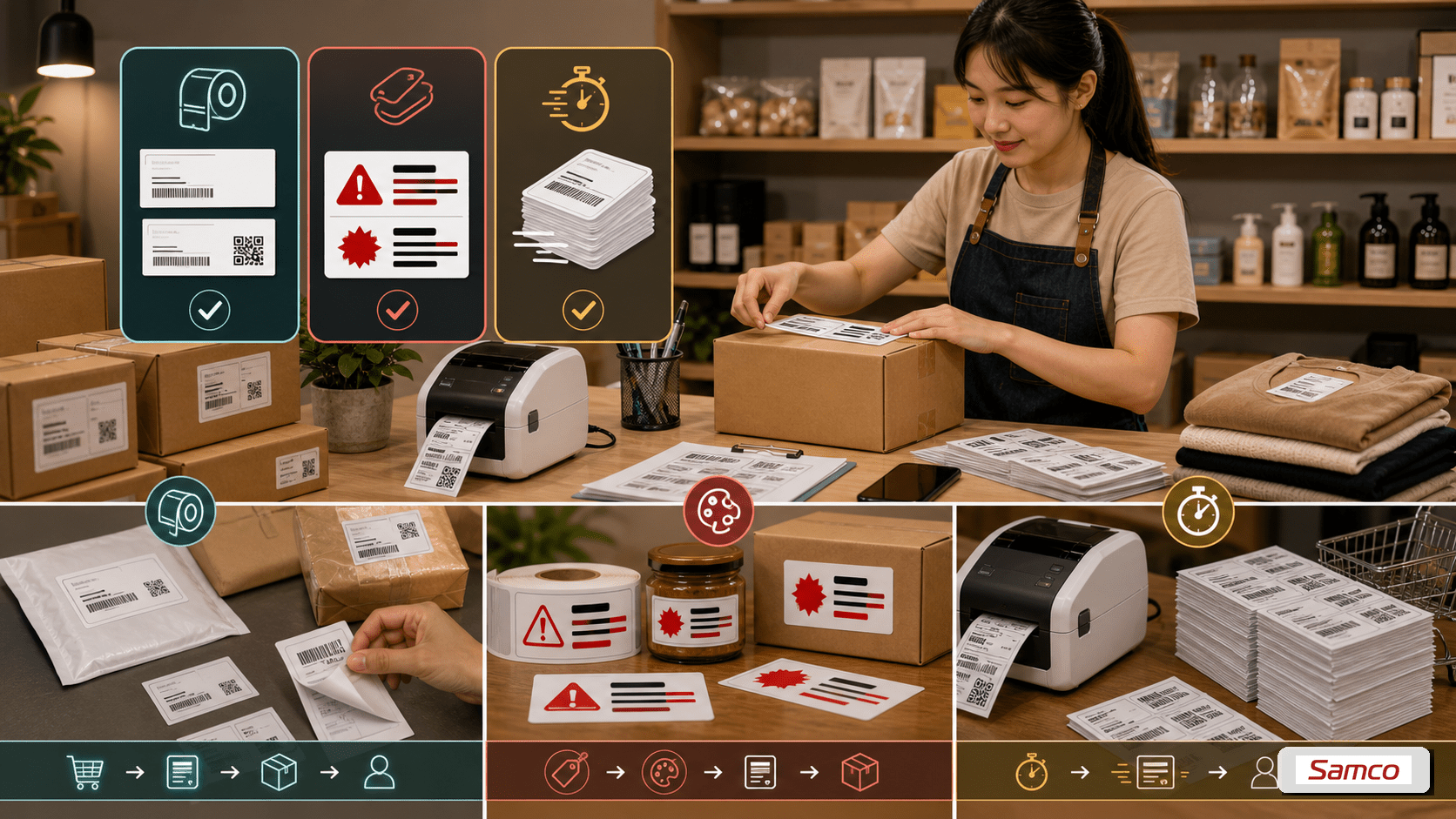Máy QL và TD khác nhau khi in nhãn mã vạch 9 QL vượt trội khi cần nhãn die-cut sẵn, in nhãn địa chỉ nhanh và nhãn đen đỏ