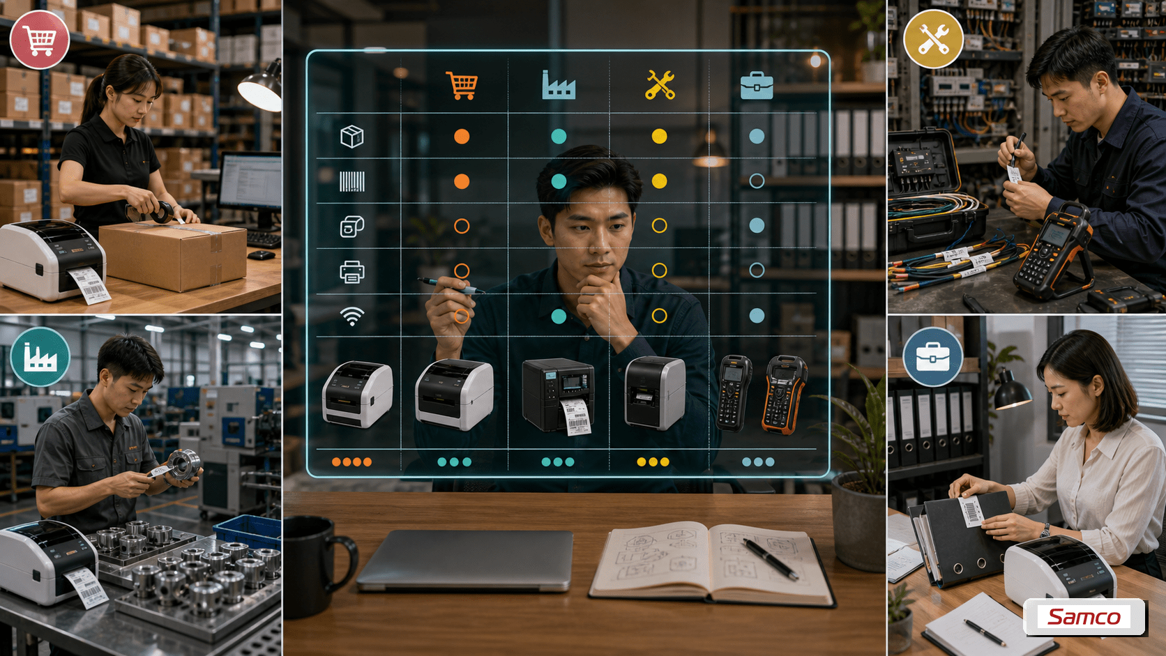 Startup nên chọn máy in nhãn Brother nào phù hợp 4 Ma trận chọn máy in nhãn Brother theo loại startup như TMĐT, sản xuất, dịch vụ kỹ thuật và văn phòng