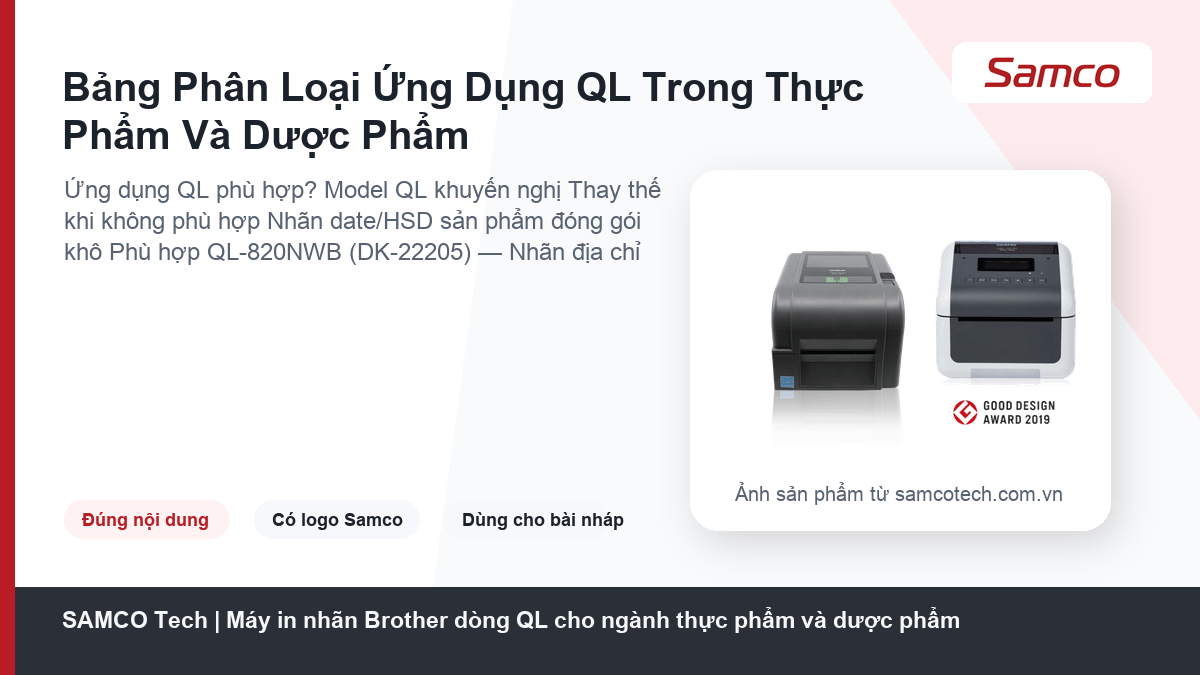 Bảng Phân Loại Ứng Dụng QL Trong Thực Phẩm Và Dược Phẩm - Máy in nhãn Brother dòng QL cho ngành thực phẩm và dược phẩm