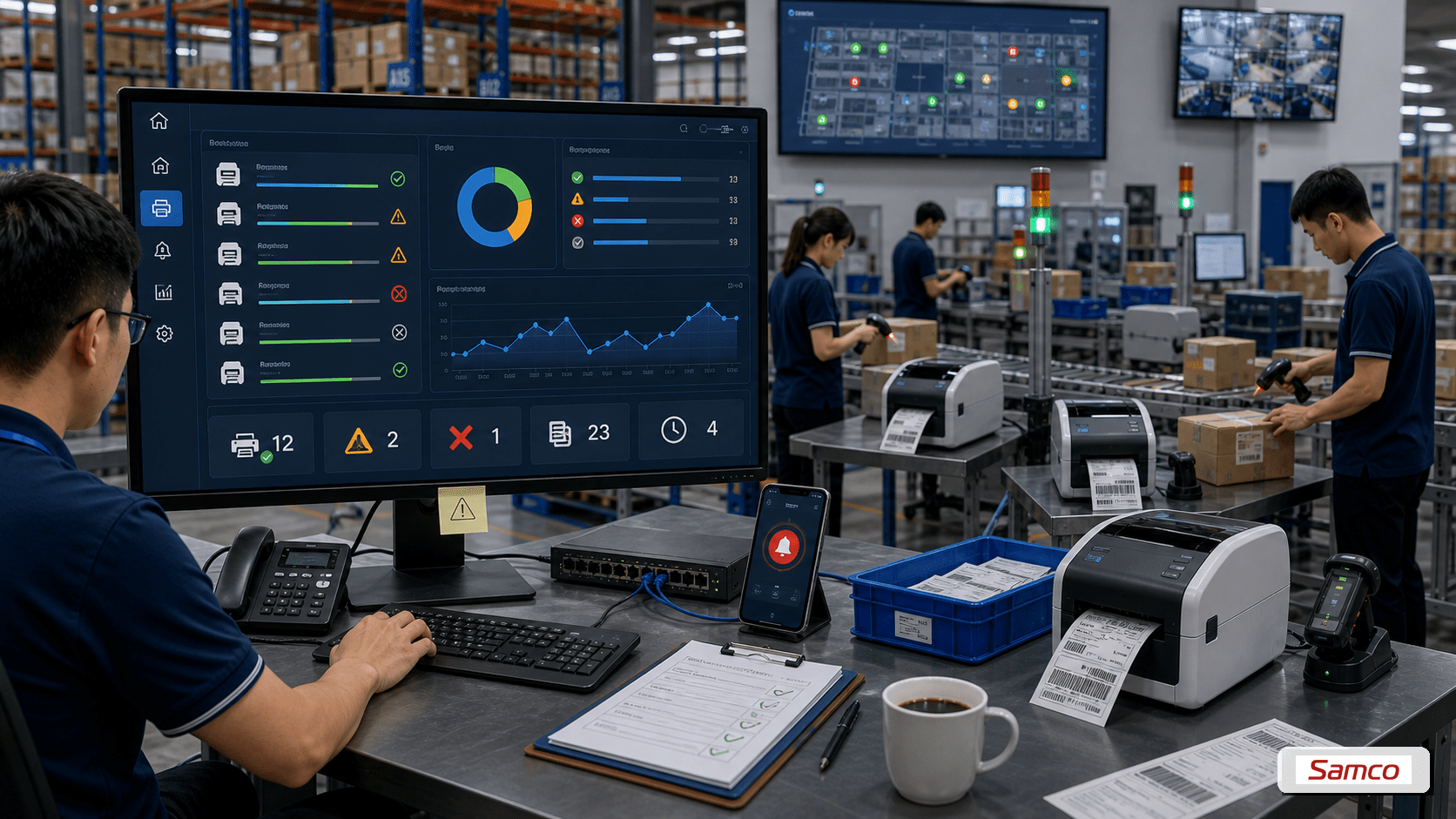 Cách quản lý hàng đợi in nhãn tránh lỗi và gián đoạn 8 Monitoring queue real-time giúp phát hiện máy offline, job kẹt và thiếu nhãn trước khi gián đoạn vận hành