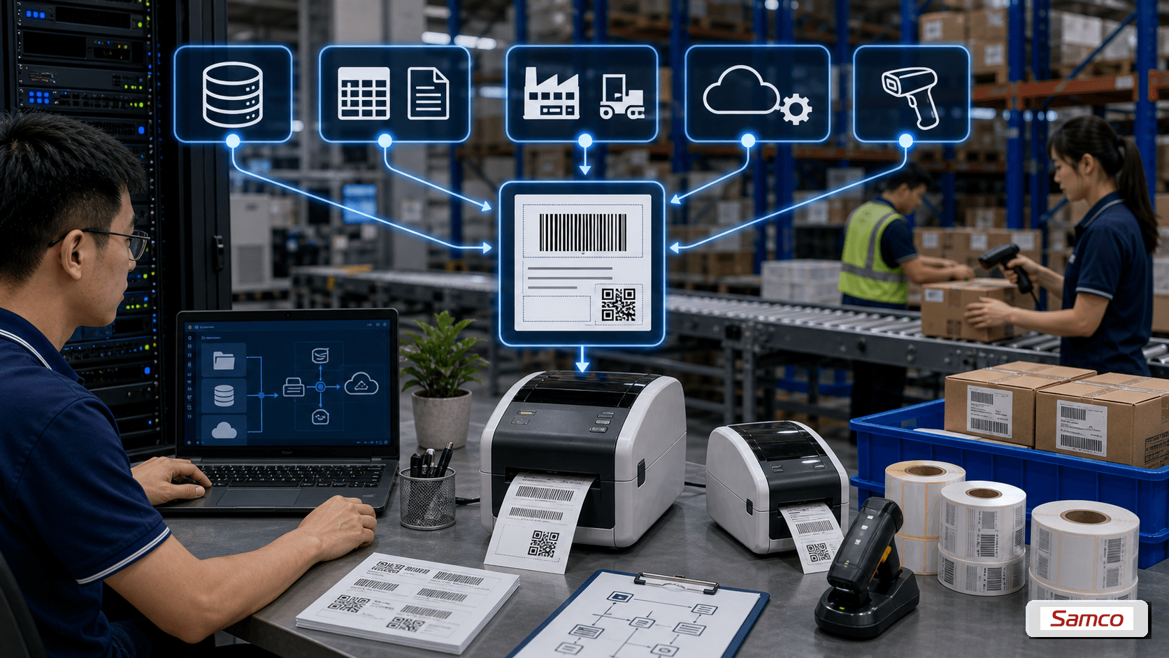 Cách in nhãn từ database tự động và chính xác 5 Các nguồn dữ liệu phổ biến cho in nhãn tự động gồm database, Excel, ERP, WMS, API và máy quét
