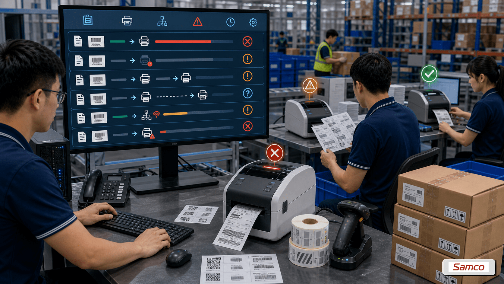 Cách quản lý hàng đợi in nhãn tránh lỗi và gián đoạn 5 Các lỗi hàng đợi in phổ biến như job bị kẹt, máy offline, in trùng và định tuyến sai máy