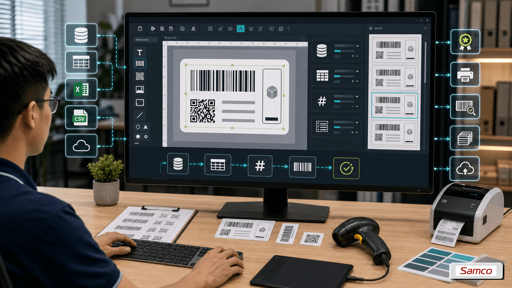 P-touch Editor là phần mềm cốt lõi để thiết kế nhãn, in barcode, serial numbering và kết nối database