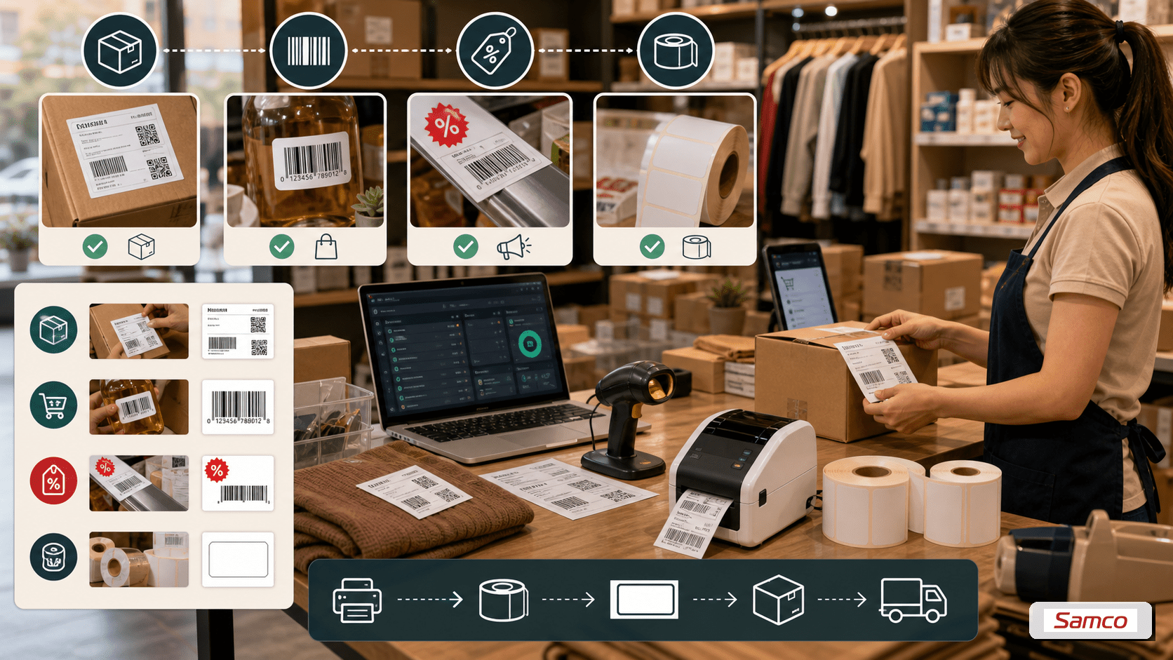 Máy QL và TD khác nhau khi in nhãn mã vạch 7 QL phù hợp in barcode cho nhãn địa chỉ, nhãn sản phẩm bán lẻ và nhãn die-cut cố định