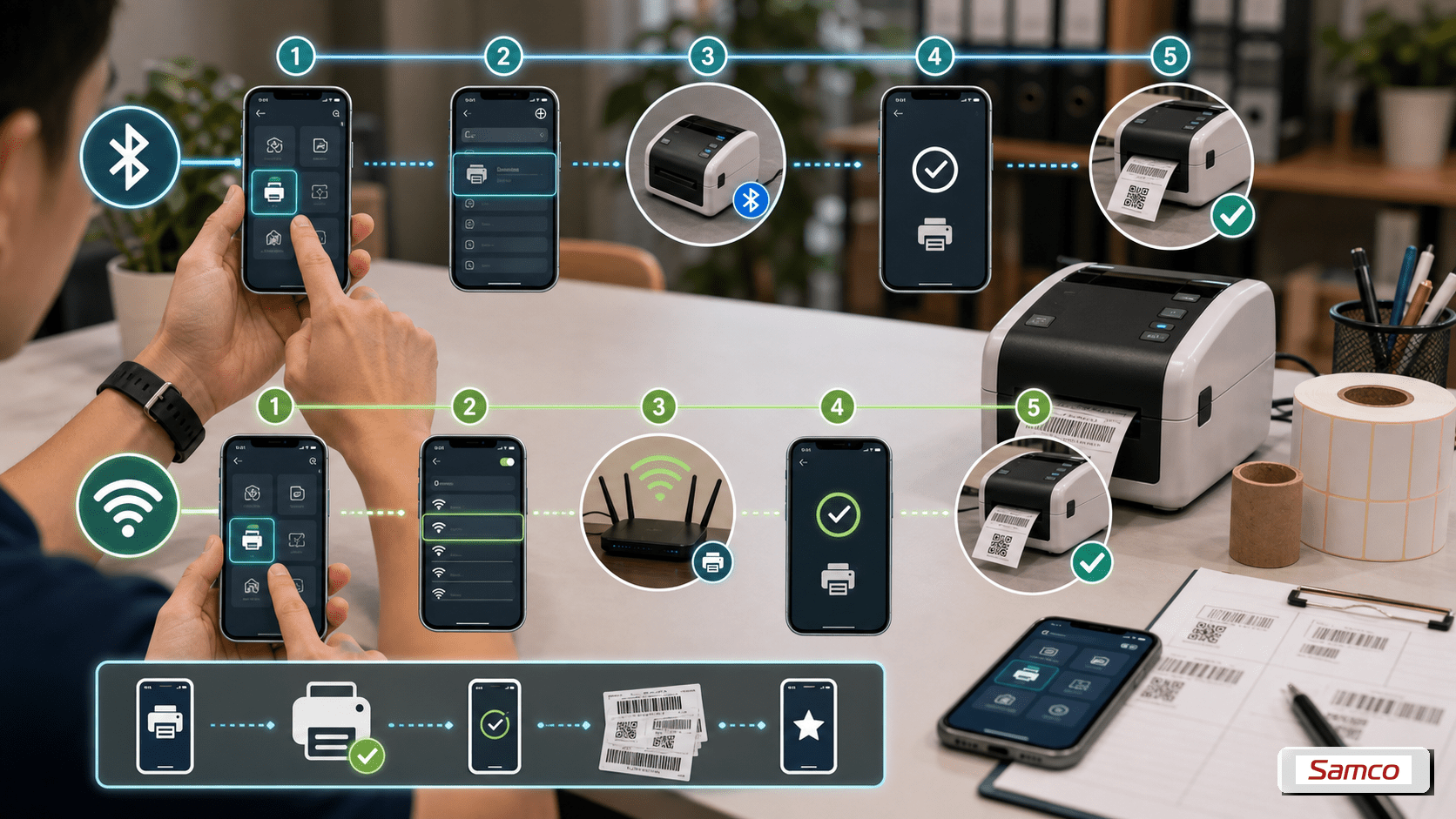 Quy trình kết nối lần đầu giữa điện thoại và máy in Brother qua Bluetooth hoặc WiFi
