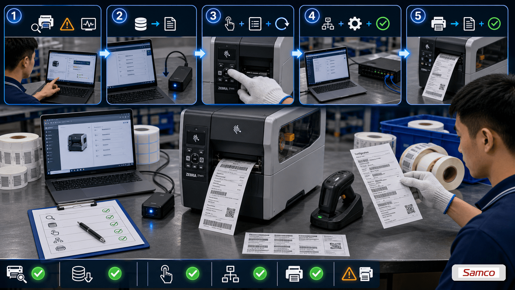 Khi nào cần reset máy in nhãn? Hướng dẫn chi tiết 6 Cách thực hiện reset trên Zebra ZD và ZT series kèm kiểm tra cấu hình sau reset