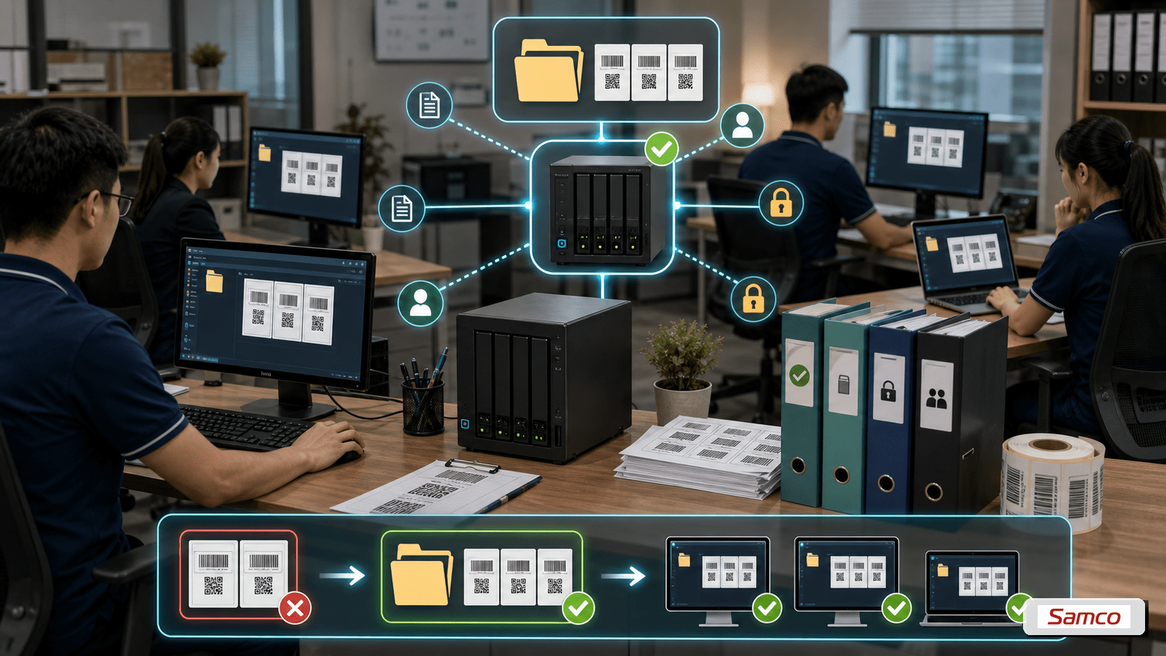 Đồng bộ template nhãn bằng shared network folder với phân quyền IT QA và người dùng read only