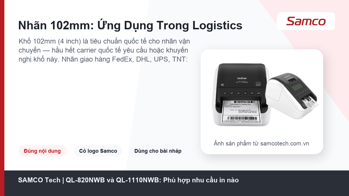 QL-820NWB và QL-1110NWB: Phù hợp nhu cầu in nào 10 Nhãn 102mm: Ứng Dụng Trong Logistics - QL-820NWB và QL-1110NWB: Phù hợp nhu cầu in nào