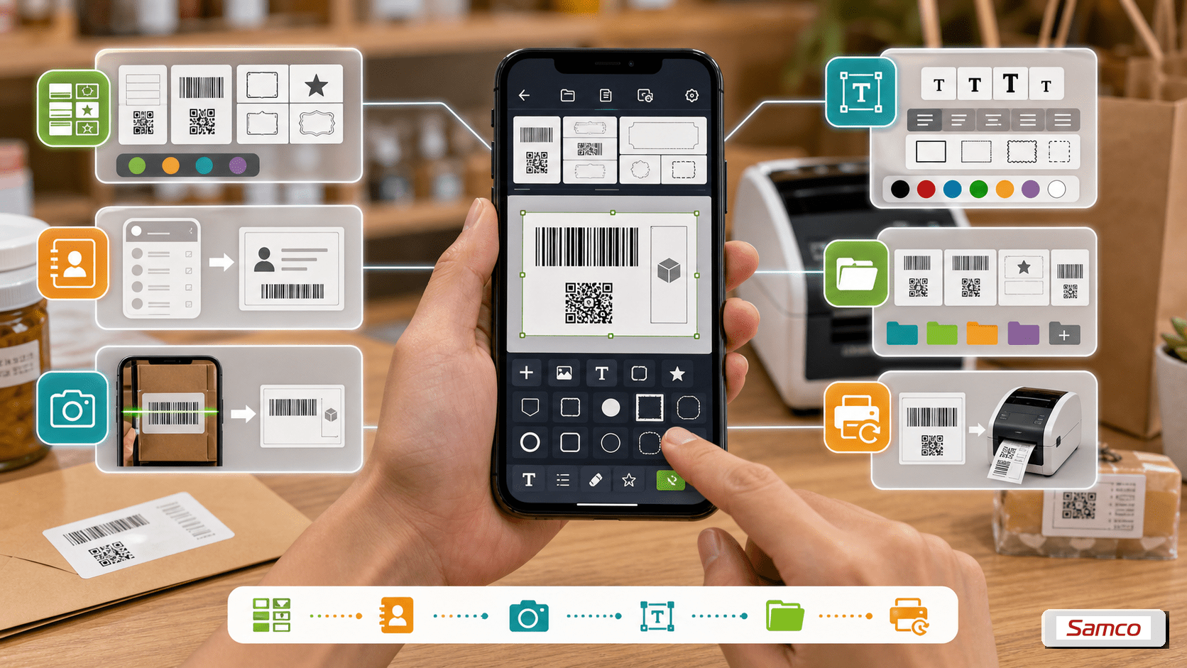 Tính năng chính của app Brother iPrint and Label gồm template, danh bạ, quét barcode và lưu nhãn