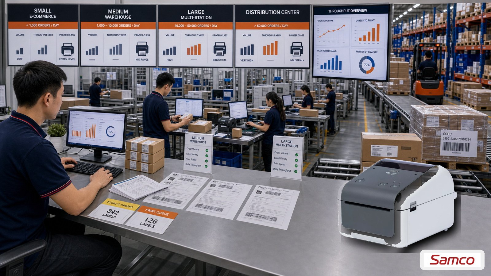 In nhãn cho ngành logistics: Từ barcode đến GS1 4 Tốc độ in nhãn cần thiết theo quy mô kho và sản lượng đơn mỗi ngày