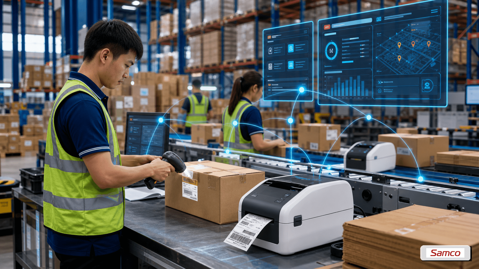Tích hợp máy in nhãn với WMS trong kho logistics, tự động in nhãn vận chuyển và pallet