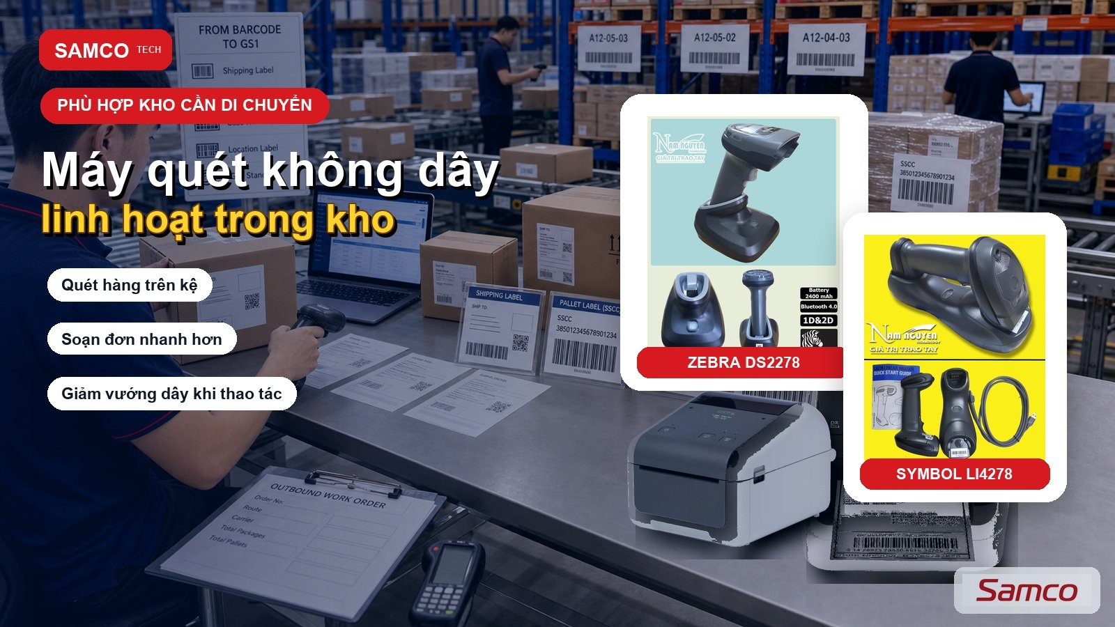 Máy Quét Mã Vạch Có Dây Vs Không Dây: Ưu Nhược & Chọn Loại Nào 3 Hình minh họa: Máy quét không dây — ưu, nhược, hợp ai