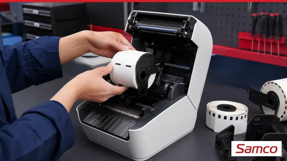 Cách lắp cuộn băng DK vào máy như thế nào