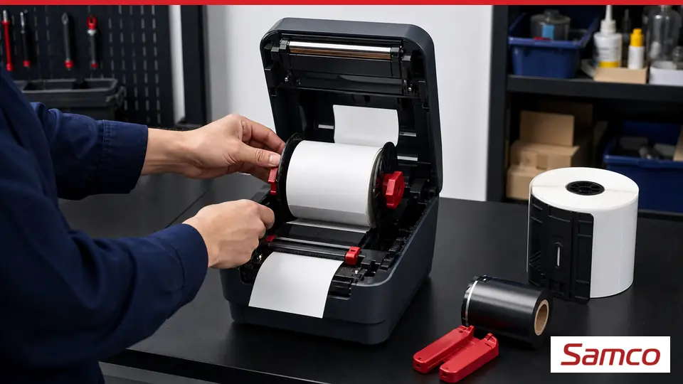 Hướng dẫn sử dụng Máy in nhãn Brother TD-2310D 15 Cách nạp vật tư (giấy/ribbon) vào máy như thế nào