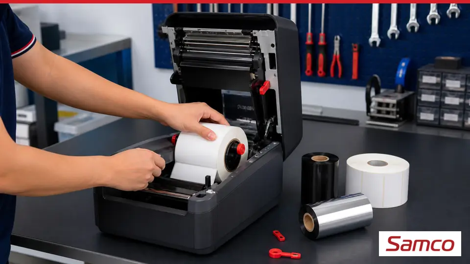 Cách nạp vật tư (giấy/ribbon) vào máy như thế nào