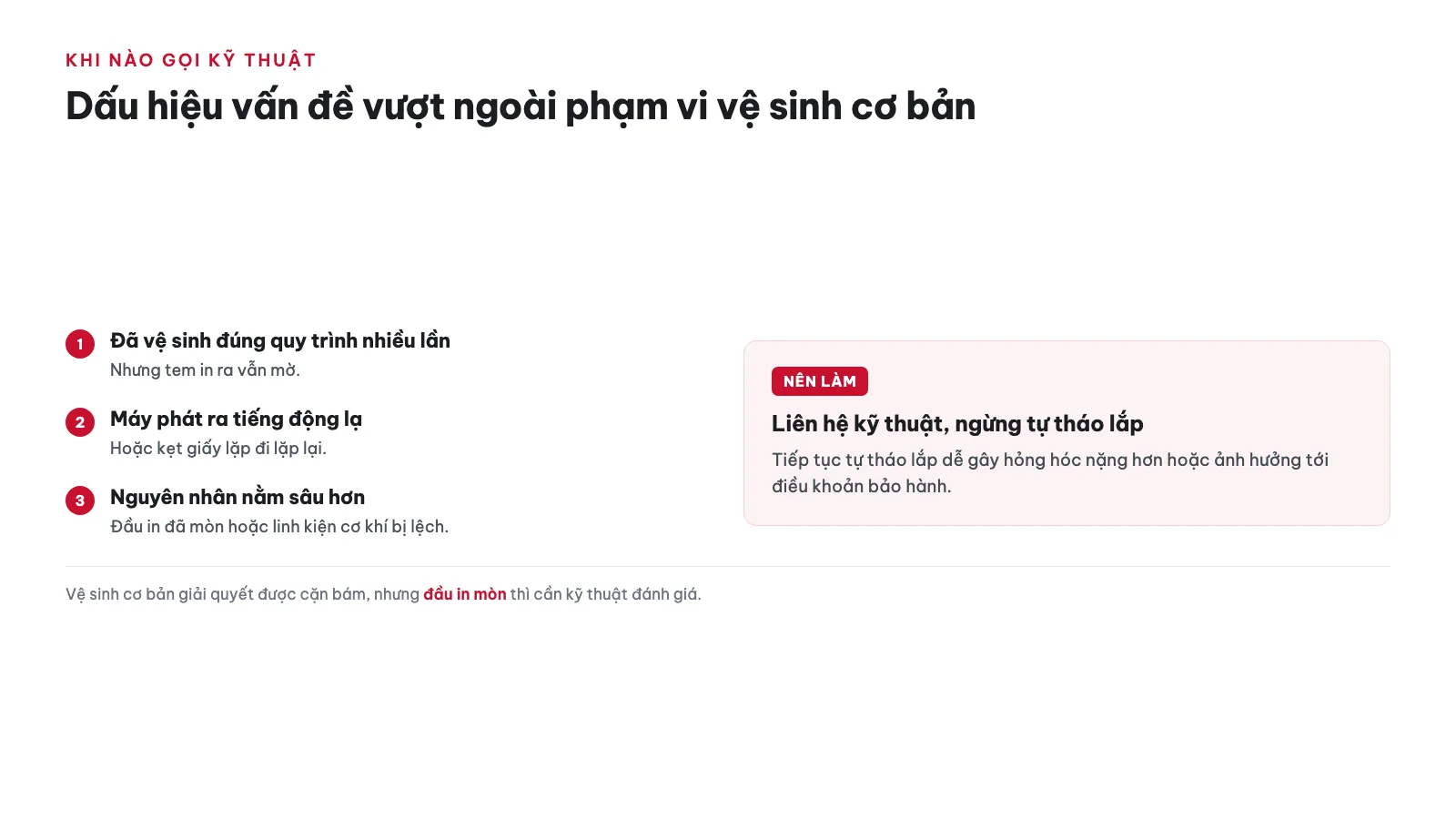 Khi nào nên gọi kỹ thuật thay vì tự vệ sinh tại chỗ?