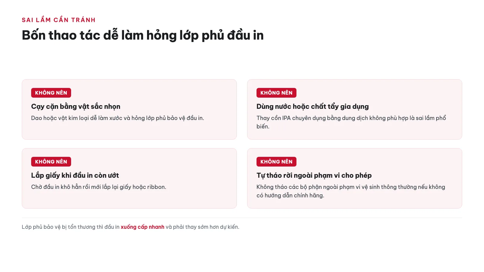 Những sai lầm nào cần tránh khi vệ sinh đầu in?