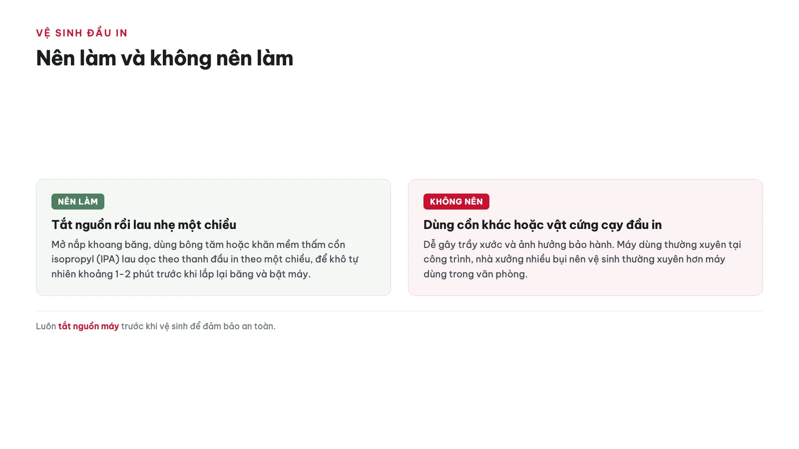 Hướng dẫn sử dụng Máy in nhãn Brother PT-E500VP 17 Vệ sinh đầu in PT-E500VP để chữ in luôn sắc nét