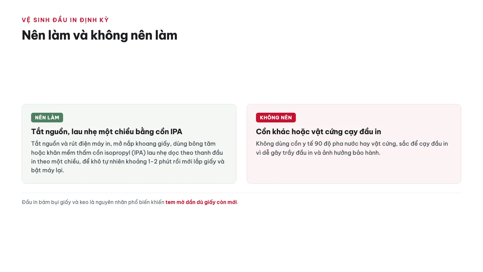 Hướng dẫn sử dụng Máy in nhãn Brother TD-2020 20 Vệ sinh đầu in TD-2020 định kỳ để tem không bị mờ dần
