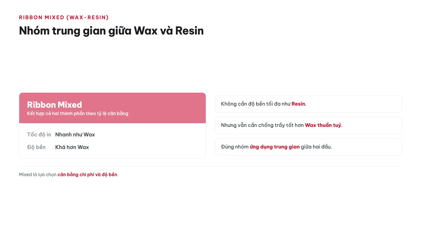 Ribbon Wax vs Resin vs Mixed — Chọn loại nào? 15 Ribbon Mixed (Wax-Resin) có đặc điểm gì nổi bật?