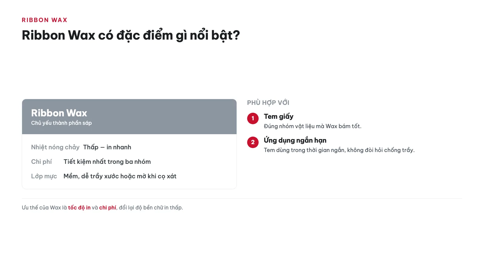Ribbon Wax vs Resin vs Mixed — Chọn loại nào? 13 Ribbon Wax có đặc điểm gì nổi bật?