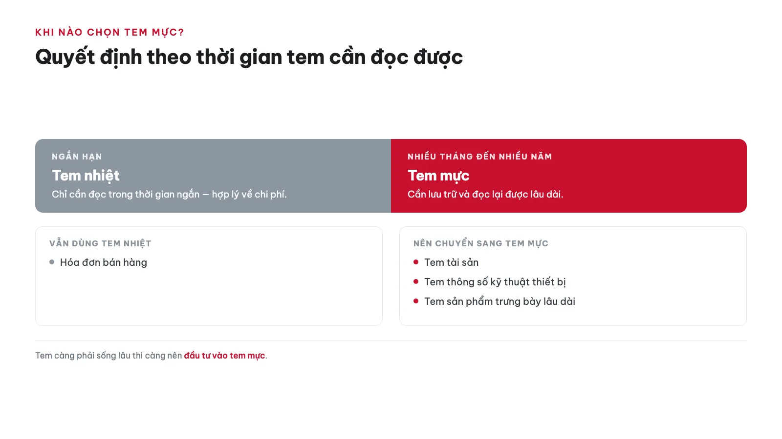 So sánh tem nhiệt vs tem mực 19 Khi nào nên chọn tem mực thay vì tem nhiệt?
